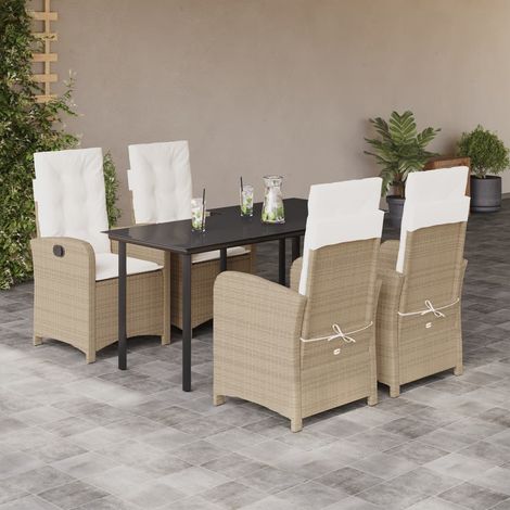 Ensemble de Jardin 5 Pièces avec Coussins en Polyrotin Beige - 4 Fauteuils Inclinables + Table en Verre 140x70cm - Confort & Design Extérieur (1/5)