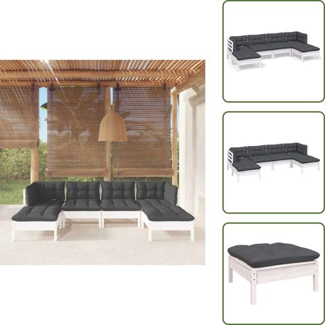 6-tlg. Garten-Lounge-Set mit Kissen Weiß Kiefernholz - Garten Lounge Set - Outdoor Möbel - Rattan Gartenmöbel - Kiefernholz - Loungesessel (1/5)