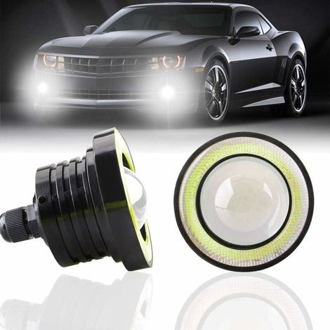 Superhelles 3-Zoll-Universal-LED-Nebelscheinwerfer-Set, 12 V 10 W, weiße COB-Halo-Angel-Eye-Ringe, Tagfahrlicht für Motorräder und Autos, DRL-Fahrleuchten, Nebelscheinwerfer