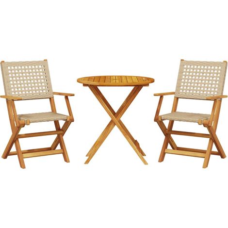Maison Exclusive - 3-tlg. Bistro-Set Beige Poly Rattan und Massiv (1/5)