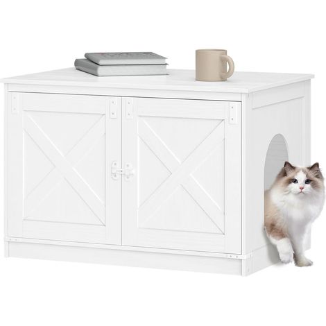 Maison de Toilette Chat, Meuble Litiere Chat, Meuble à Litière avec Cloison Amovible, Maison pour Chats, Entrée Réversible à Gauche ou à Droite, comme Buffet,Blanc