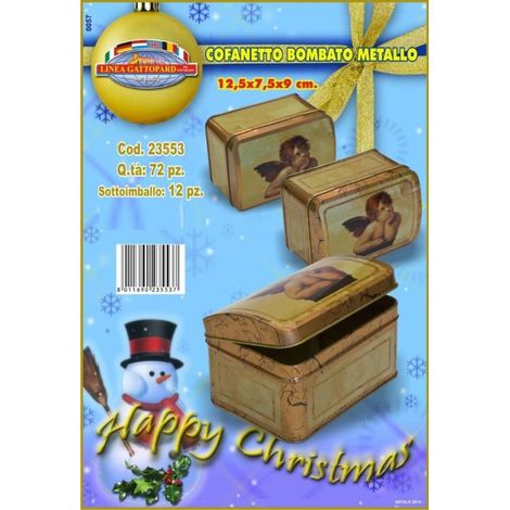 Cofanetto Scatola Box in metallo Bombato con angeli 12,5 x 7,5 x 9 cm
