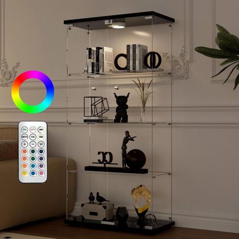 Standvitrine Schwarz mit LED, 164cm, 4 Glasböden, 2 Türen, abschließbar (1/5)