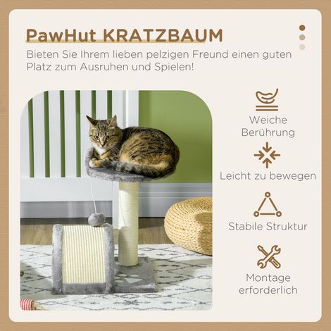 Tour pour chat gris 46 cm, petit arbre à chat avec cachette, balle de jeu, corde en sisal, plateforme surélevée, griffoir pour chat jusqu'à 4 kg (1/5)