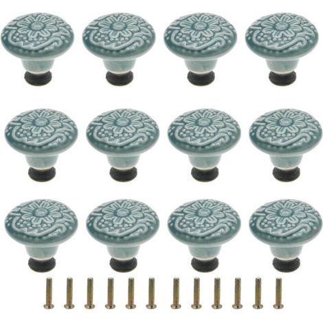 [JAMAIS UTILISÉ] Lot de 12 boutons en céramique vert - pour tiroirs, commodes, armoires de cuisine – Poignées décoratives (1/4)