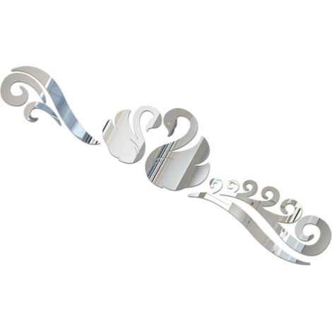 Autocollant Mural Surface Lisse Miroir Cygne en Acrylique Argenté Réfléchissant Décor Moderne pour Couloir ou Salle de Sport (1/5)