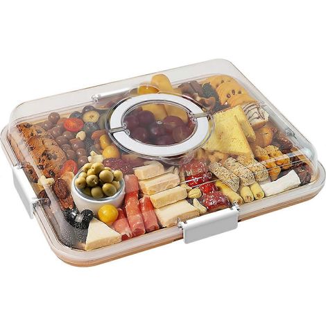 Planche à charcuterie avec couvercle transparent, planche à fromage portable de voyage, boîte à charcuterie, planche à découper pour la cuisine (1/5)