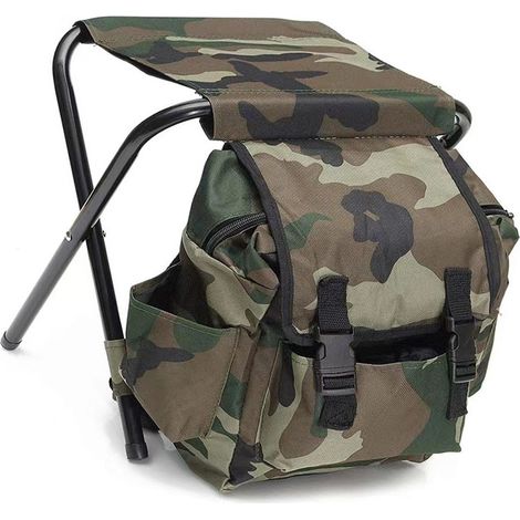 Chaise sac à dos 600D Oxford renforcée tube acier pliante tabouret grand rangement pour pêche camping (1/5)