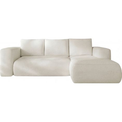 ARIEL - Canapé d'angle tissu bouclette 4 places Droit - Beige