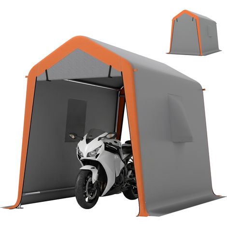 Carpa garaje portátil 2,4x1,8 m impermeable puerta enrollable con cremallera ventanas UPF30+ gris claro (1/5)