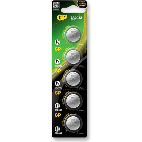 GP Battery Batteria al Litio a Bottone 3V CR2032 (Blister 5 Pezzi)