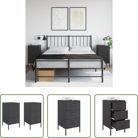 Nachtschrank - Nachttische 2 Stk. Schwarz 36x39x68 cm Stahl (1/5)
