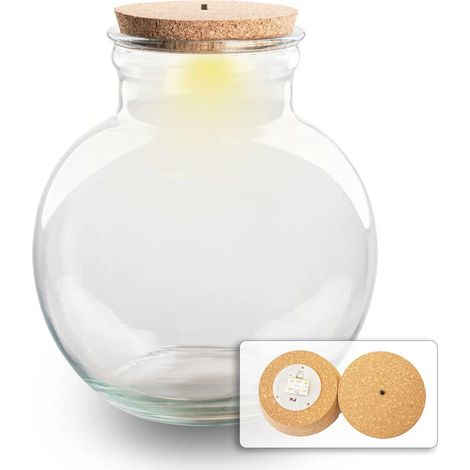 Terrarium en Verre Recyclé Teddy avec Bouchon Liège LED Ø 25 cm 7 L - PANGIVO (1/2)