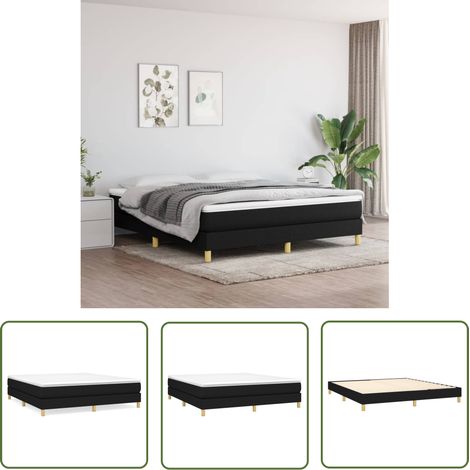 The Living Store Sommier à lattes de lit avec matelas Noir 160x200 cm Tissu - Lit Double - Literie - Matelas - Sommier Tapissier - Chambre À Coucher (1/5)