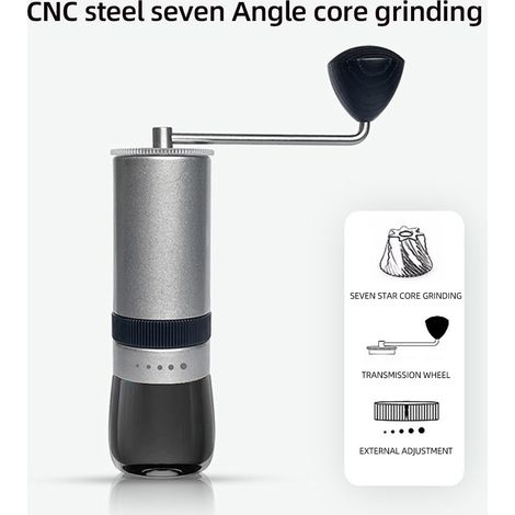 Moulin à café manuel CNC en acier inoxydable avec 5 réglages et manivelle portable, compatible avec les cafetières à filtre, les machines à expresso et les cafetières à piston. Idéal pour la maison, l (1/5)