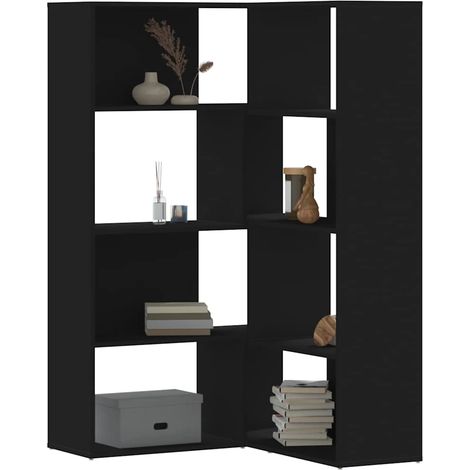 Bibliothèque d’angle 4 niveaux en bois d’ingénierie noir, modulable en L, 85 x 85 x 140 cm - PANGIVO (1/5)