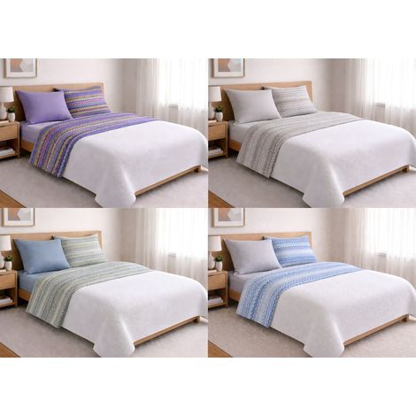 Completo Lenzuola Letto In 100% Cotone Rigato Zig Zag Disegno Baia, misuraSingolocoloreVerde