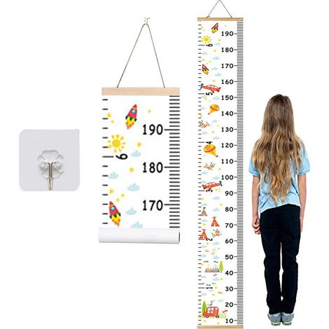 Tableau De Croissance En Bois Et Toile - 200 X 20 Cm - Pour Enfants - Décor Murale Nursery Chambre Bébé - 1 Pièce (1/5)