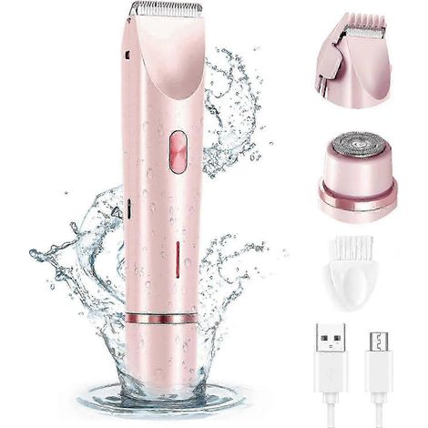Rasoir électrique 2 en 1 pour femme (rose) et tondeuse maillot - Rechargeable, étanche IPX7, utilisation sur peau sèche ou humide pour l'épilation du visage et du corps (1/5)