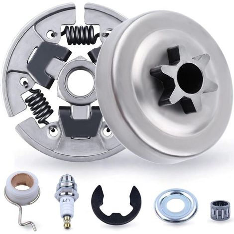 3/8" Pignon et Embrayage Kit pour STIHL 017 018 MS170 MS180 021 023 025 MS210 MS230 MS250, ADEFOL Pignon + Tambour Embrayage + Roulement + Rondelle + E-Clip + Bougie 7 in 1