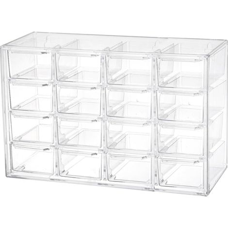 Liemuao Tiroirs de Rangement Empilables, Boite Tiroir Transparent pour Petites pièces, Bijoux, Perles, Outils, Organiseurs Maquillage Coiffeuse et Bureau (16 Tiroirs) 16 - (1/5)