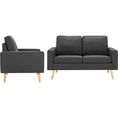 Ensemble de Canapés de Salon Fauteuil et Canapé 2 Places en Tissu Gris Foncé 2 Pièces (1/4)