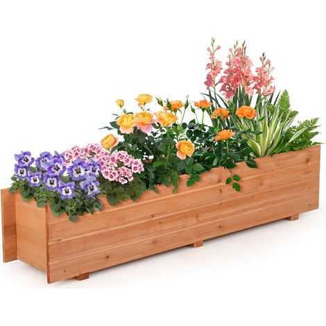 Raised Garden Bed Fir Wood Planter Box W/2 Drainage Holes Elevated Patio Planter
