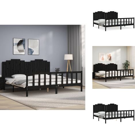 Massivholzbett mit Kopfteil Schwarz 200x200 cm - Holzbett - Massives Kiefernholz - Doppelbett - Boxspringbetten - Lattenrost (1/5)