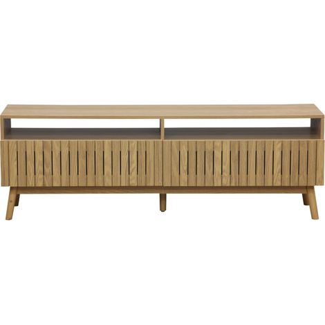 Meuble TV avec 2 tiroirs coloris naturel, pieds en bois - Longueur 150 x profondeur 40 x hauteur 50 cm -PEGANE- (1/5)