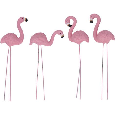 QORVA-Lot de 4 statues de jardin flamant rose aux détails raffinés, élégantes et vives, de petite taille, pour décoration de jardin, pelouse, patio, cadeaux