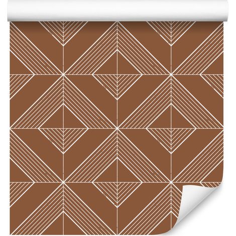 Carta da parati con motivo geometrico a rombi arancioni e beige per soggiorno e camera da letto, 50x1000 cm. (1/5)