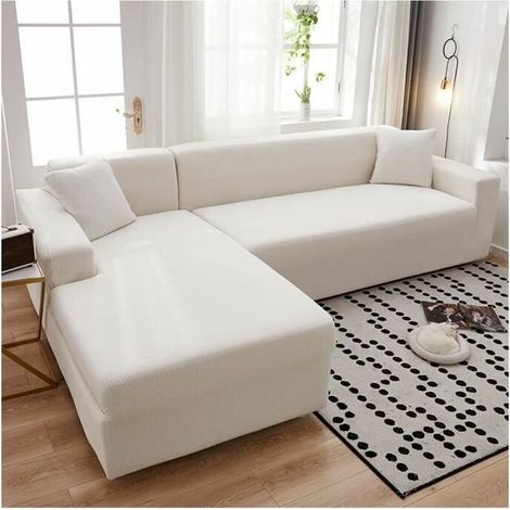 Copridivano elasticizzato Copridivano in poliestere Copridivano elastici per divano a L, bianco, 3 posti (190-230 cm)