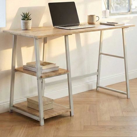 Bureau Dwayne - 120x50x73cm - avec rangement - décor chêne/blanc (1/5)