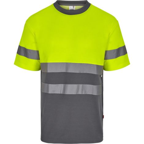 Camiseta algodón transpirable bicolor manga corta con cintas de Alta Visibilidad VELILLA Serie 305613 3XL Gris / Amarillo flúor (1/5)