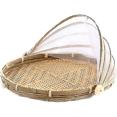Handgewebter Korb mit Moskitonetz, handgefertigter Picknickkorb, schützt Lebensmittel vor Staub