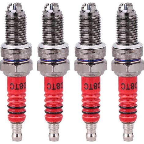 Lot de 4 bougies d'allumage à 3 électrodes D8TC pour motos, scooters, quads et VTT de 125 cm³, 150 cm³, 200 cm³ et 250 cm³ (1/5)