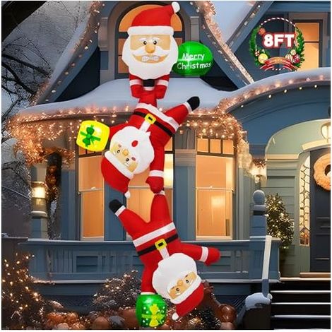 3 Pères Noël gonflables grimpants, 2,4 m, décorations de Noël gonflables d'extérieur à suspendre, avec LED intégrées (1/5)