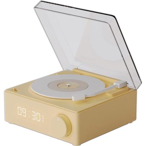Réveil tourne-disque avec haut-parleur Bluetooth 5.0, son amélioré, connexion par câble audio et insertion de carte mémoire (jaune) (1/5)