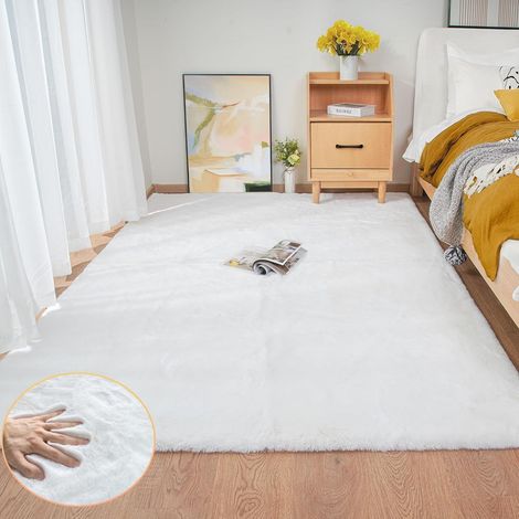 Teppich Fellteppich Waschbar Wohnzimmer 150 x 215 cm (Rechteckig) Weiß (1/5)