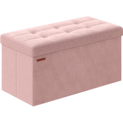 SONGMICS Cassapanca, Pouf Contenitore, Poggiapiedi Pieghevole da 38 x 76 x 38 cm, Ottomano, Regge fino a 300 kg, per Soggiorno, Camera da Letto, Entrata, Rosa Pastello LSF247R01 (1/5)