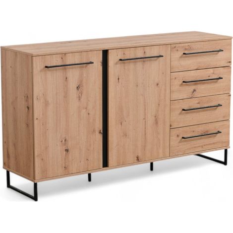 Mobile soggiorno rovere chiaro artigianale nero 159x42x92 cm in truciolare bilaminato design elegante e moderno