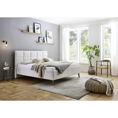 Meise Möbel Stauraumbett Paulo 160x200 cm Bettkasten & Lattenrost Webstoff Beige Holzfuß eichefarbig (1/5)