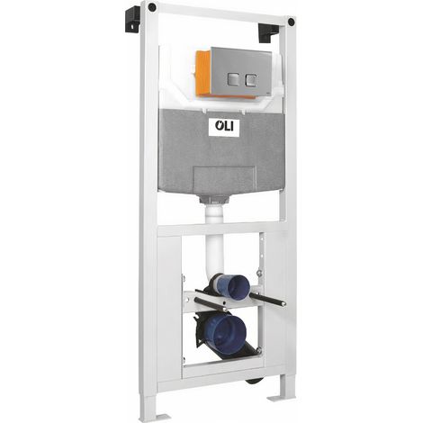 OLI 120 Plus Mechanical Mid Height Concealed Cistern with Wall Frame and Basal Polished Dual Flush Plate with Square Buttons