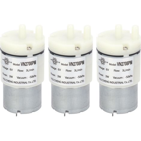 GARRYFIZH Micro pompe à membrane, 3 pièces, Mini moteur à eau et Air sous vide pour aquarium, DC 6V (VN2708PM)
