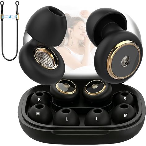 Bouchons D'oreilles Pour Dormir Avec Cordon Anti-Perte,Bouchons Boucle Anti-Bruit, Silicone Souples Et Réutilisables(Avec 3 Embouts Pour Le Sommeil) La Concentration Et La Sensibilité Au Bruit-Noir (1/5)