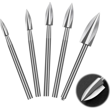 Lot de 5 outils de sculpture sur bois avec tige de 0,3 cm, outil rotatif pour le bricolage, la sculpture, le meulage, la gravure, le perçage (1/4)