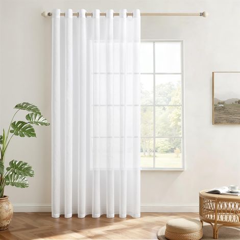 Lot de 1 rideau en voile transparent avec œillets En voile polyester Transparent Pour salon et chambre à coucher 200 x 225 cm (l x H) Blanc (1/5)