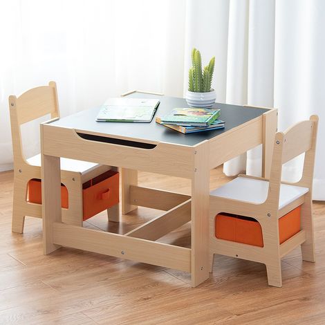 COSTWAY 3 TLG. Kindersitzgruppe, Sitzgruppe Kinder aus Holz, Kindertisch mit 2 Stuehlen, Kindertischgruppe, Kindermoebel, Maltisch, Kindersitzgarnitur, fuer Kleinkinder im Alter von 3-7 Jahren Orange