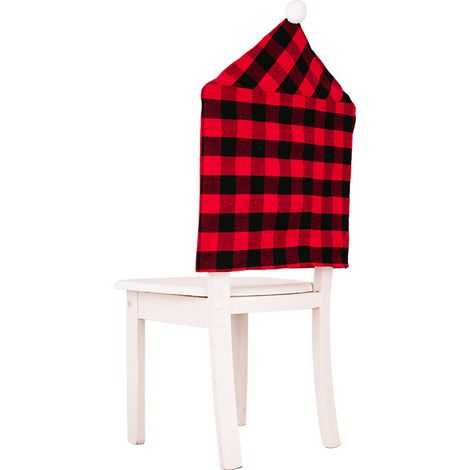 Housse De Chaise Carreaux Rouge Et Noir Avec Pompons Blancs, 62X48 Cm, Tissu Décoratif Pour Salle À Manger -KZQ (1/3)