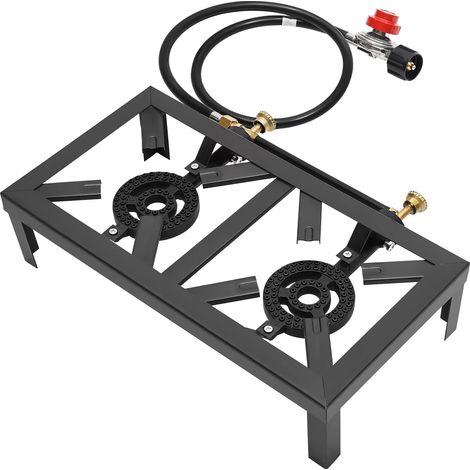 Cuisinière à gaz d'extérieur Portable à Double brûleur 8000W, cuiseur au Propane avec tuyau de régulateur réglable 0-10Psi pour Patio Camping, barbecue-2 Burner (1/5)